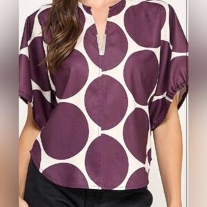 Women’s Purple Polka Dot Short Sleeve Blouse